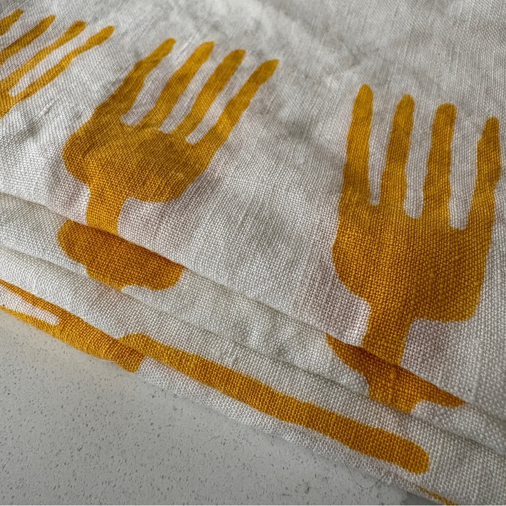 Bertozzi Hand Printed Yellow Fork Dining Table Linen Napkins